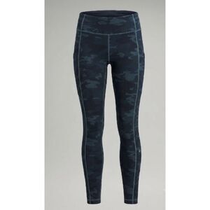 Lululemon Camo Print Leggings Black Blue Athletic Yoga Pants Size 6. Preowned